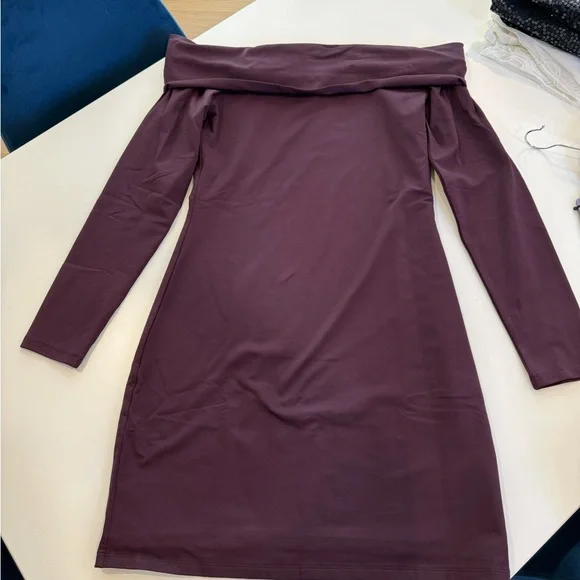 Aritzia Off-Shoulder Long Sleeve Dress in Deep Purple. - Picture 3 of 6